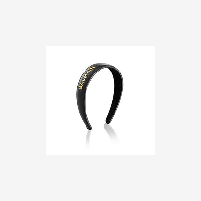 Black Leather Headband with Gold Plated Logo