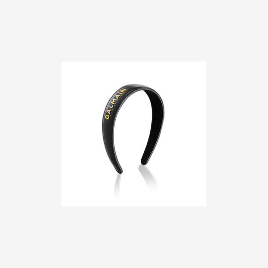 Black Leather Headband with Gold Plated Logo